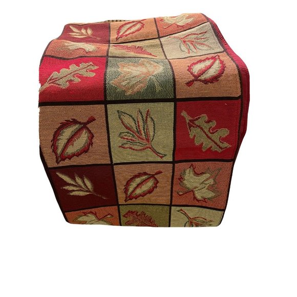 Fall Reversible Table Runner Brocade Leaf Red Pattern Multi Colored 13"W x 88"L - Picture 8 of 10